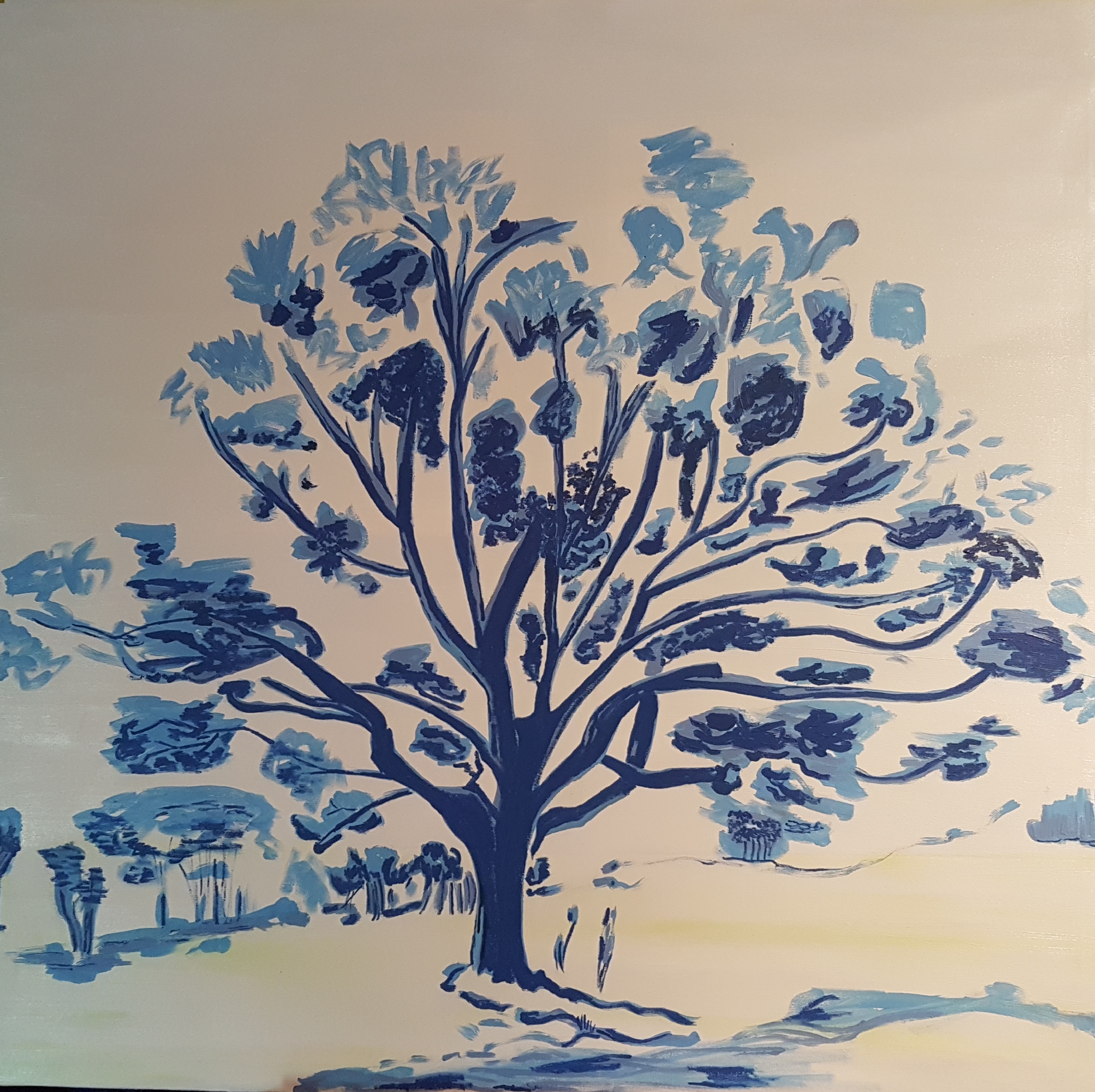 Roble en planos de color azul. Acrílico sobre lienzo